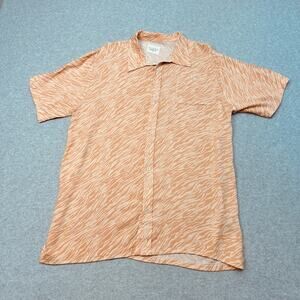 ALLFENIX Shirt Mens L Orange Zebra Print Short Sleeve Button Up Collared Casual
